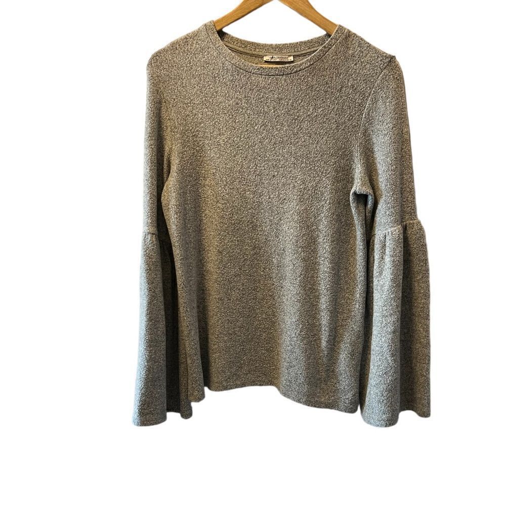 ZARA TRAFALUC Grey Bell Sleeve Soft Crew Neck Loose Fit Long Sleeve Top S